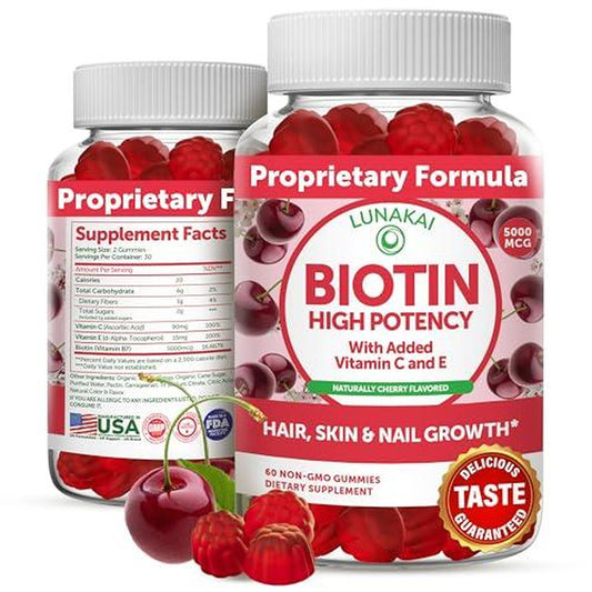 Biotin Gummies with Vitamin C & E - Optimum Dietary Supplement for Healthy Hair, Skin & Nails, Edible Gummies for Fitness & Vital Wellness, Non-Gmo,