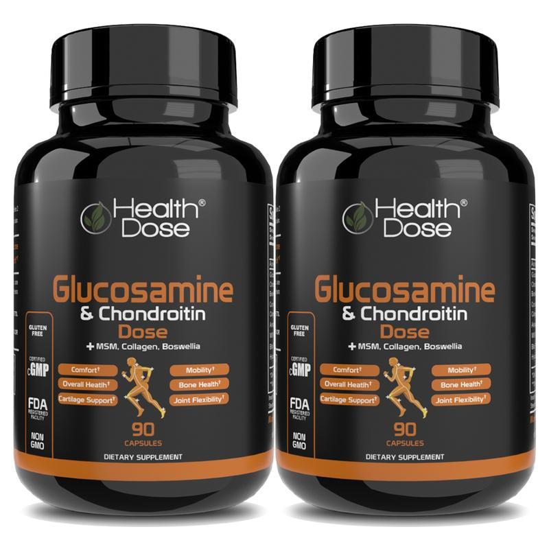 Health Dose Premium Glucosamine plus Joint Support MSM, Turmeric, Collagen, Ashwagandha Boswellia & Hyaluronic Acid- 90 Counts Unisex Supplements