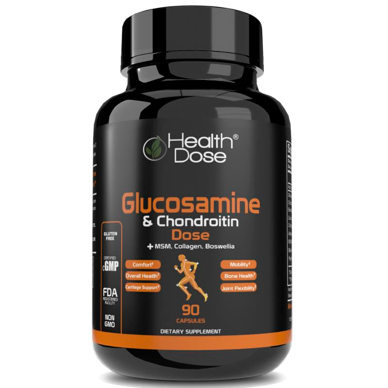 Health Dose Premium Glucosamine plus Joint Support MSM, Turmeric, Collagen, Ashwagandha Boswellia & Hyaluronic Acid- 90 Counts Unisex Supplements