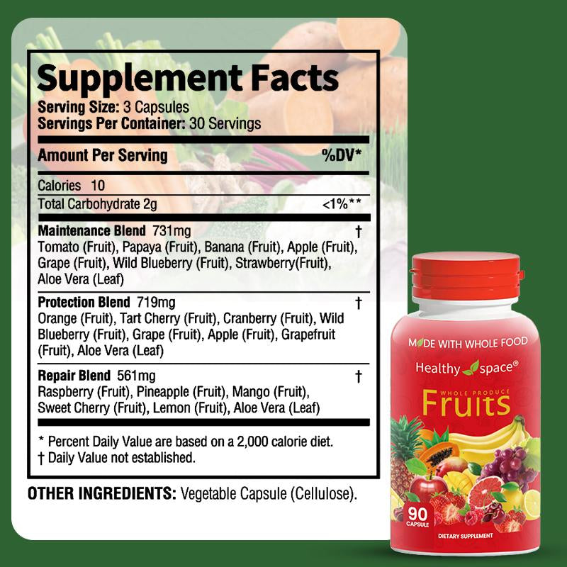 Fruits & and Veggies Supplements - Whole Fruit and Vegetable Ingredients for Women, Men, and Kids - 90 Fruit Capsules, 90 Veggie Capsules