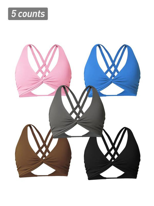 Women'S Criss Cross Twist Front Wireless Sports Bras, Solid Color Breathable Comfortable Quick Drying Sports Bra, Gym Wear, Ladies Sportswear for Indoor Outdoor Wear, Athletic Bra