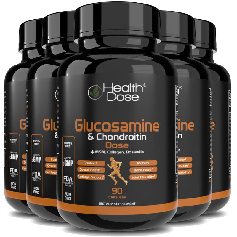 Health Dose Premium Glucosamine plus Joint Support MSM, Turmeric, Collagen, Ashwagandha Boswellia & Hyaluronic Acid- 90 Counts Unisex Supplements