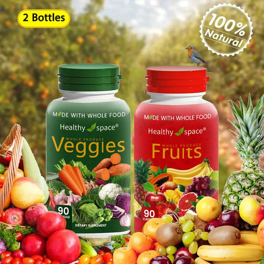 Fruits & and Veggies Supplements - Whole Fruit and Vegetable Ingredients for Women, Men, and Kids - 90 Fruit Capsules, 90 Veggie Capsules